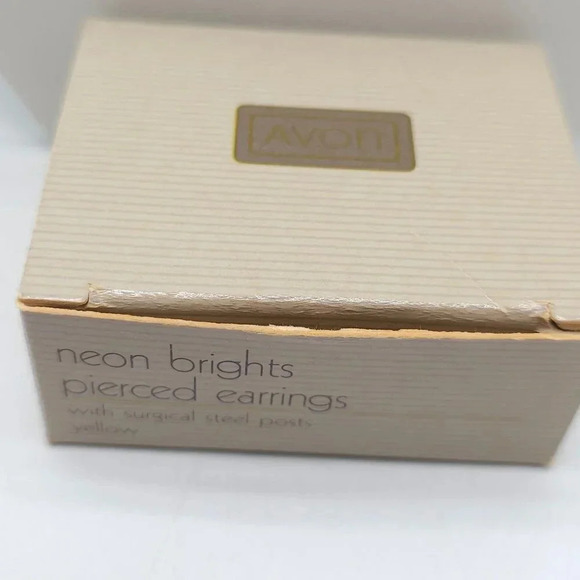 Avon Vintage 1986 Neon Brights Pierced Earrings Yellow Surgical Steel Posts - Picture 2 of 6